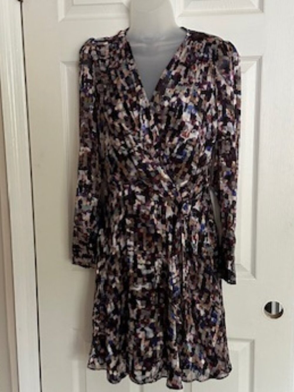 Milly Liv-Style Painted Wrap, Long Sleeve Dress with Black Slip Lining - M